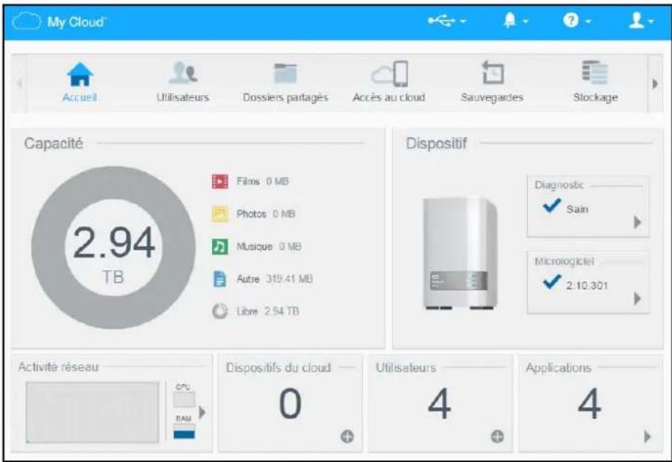 WESTERN DIGITAL My Cloud Mirror Gen 2 - Afficher l'etat de l'appareil et effectuer des mises à jour sur la page d'accueil - 1