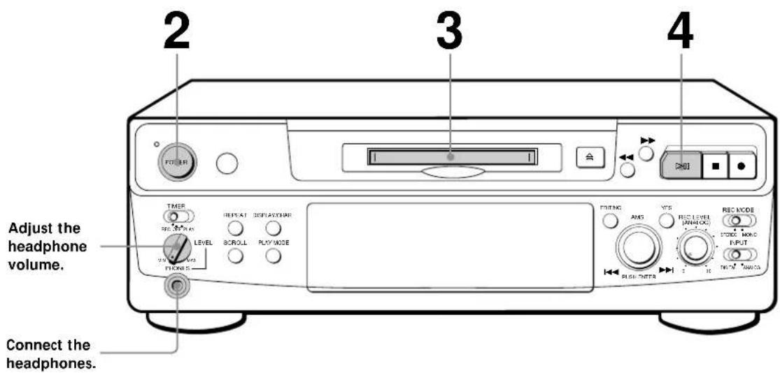 2 3 4 Adjust the headphone volume. Connect the headphones.