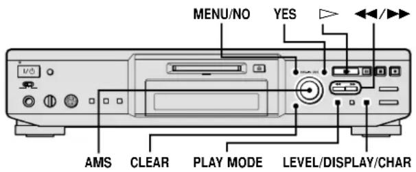MENU/NO YES AMS CLEAR PLAY MODE LEVEL/DISPLAY/CHAR