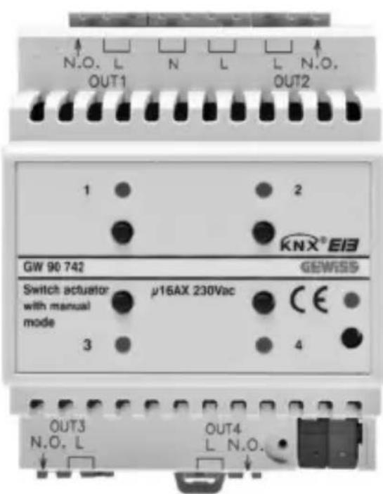 Gewiss GW90742 - Attutatore 4 canali 16 AX KNX con lavoro manuale - da guida DIN - 1