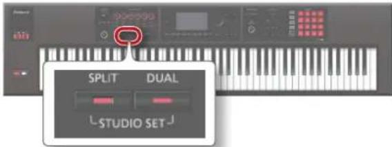 ROLAND FA06 - Appuyez simultanément sur les boutons [SPLIT] et [DUAL]. - 1