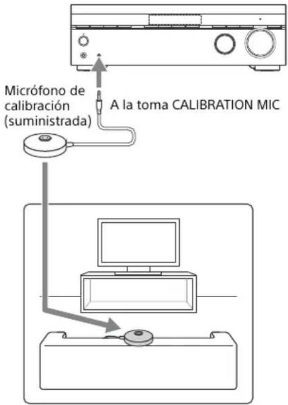 SONY STRDH590 - Conecte el micrófono de calibración suministrado a la toma CALIBRATION MIC. Luego, ubique el micrófono de calibración en la posión de escucha. - 1
