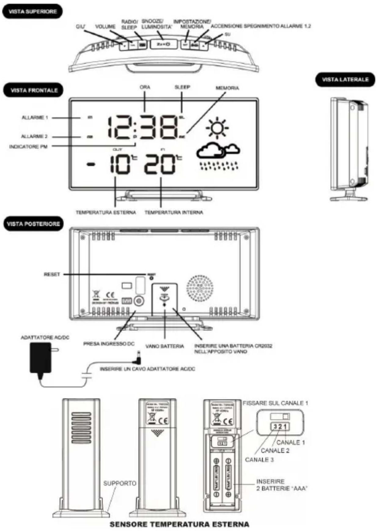 MAJESTIC RSW402 - MANUALE D'ISTRUZIONI RSW 402 "CURVE" RADIO SVEGLIA CON STAZIONE BAROMETRICA RILEVAMENTO TEMPERATURA INTERNA ED ESTERNA - 1