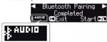 Bluetooth Pairing Completed AUDIO AUDIO Exit Start
