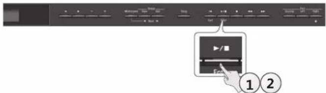 Screenshot of a media player interface showing playback controls and a play button labeled 'Enter' with numbered annotations 1 and 2.