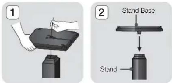 SAMSUNG HTE6730W - Installing the Speakers on the Tallboy Stand - 1