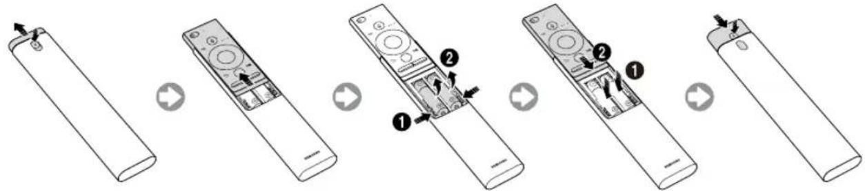 SAMSUNG UE55MU6475U - Colocação de pilhas no telecomando inteligente da Samsung - 1