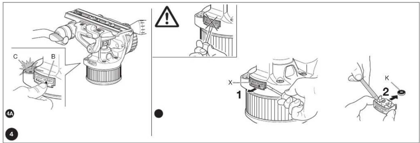 Technical diagram illustrating a mechanical assembly process with labeled steps and warning indicators