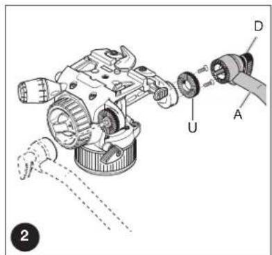 Technical diagram of a mechanical assembly with labeled parts U, A, and D