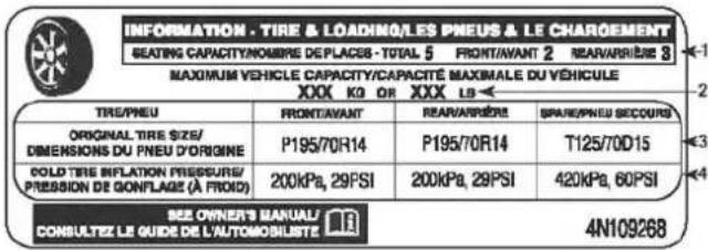 DODGE Challenger SRT (2018) - Étiquette d'information sur les pneus et la charge - 1