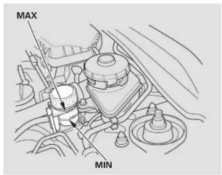 Honda Civic Hatchback (2005) - Liquide de freins et d'embrayage, Dispositif de verrouillage du capot - 2