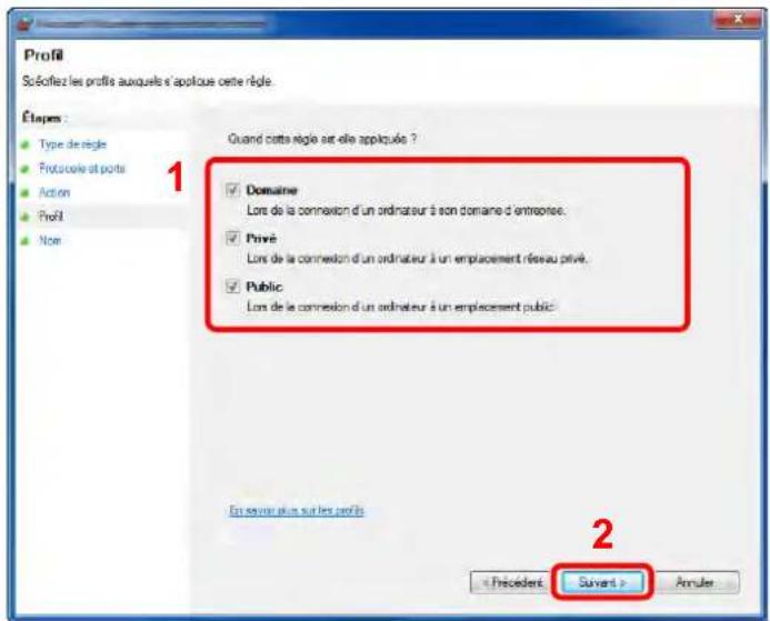 KYOCERA TASKalfa 2552ci - Sélectionner [TCP] comme port auquel appliquer la règle. Sélectionner ensuite [Ports locaux spécifiques] et saisir "445" puis cliquer sur [Suivant]. - 3