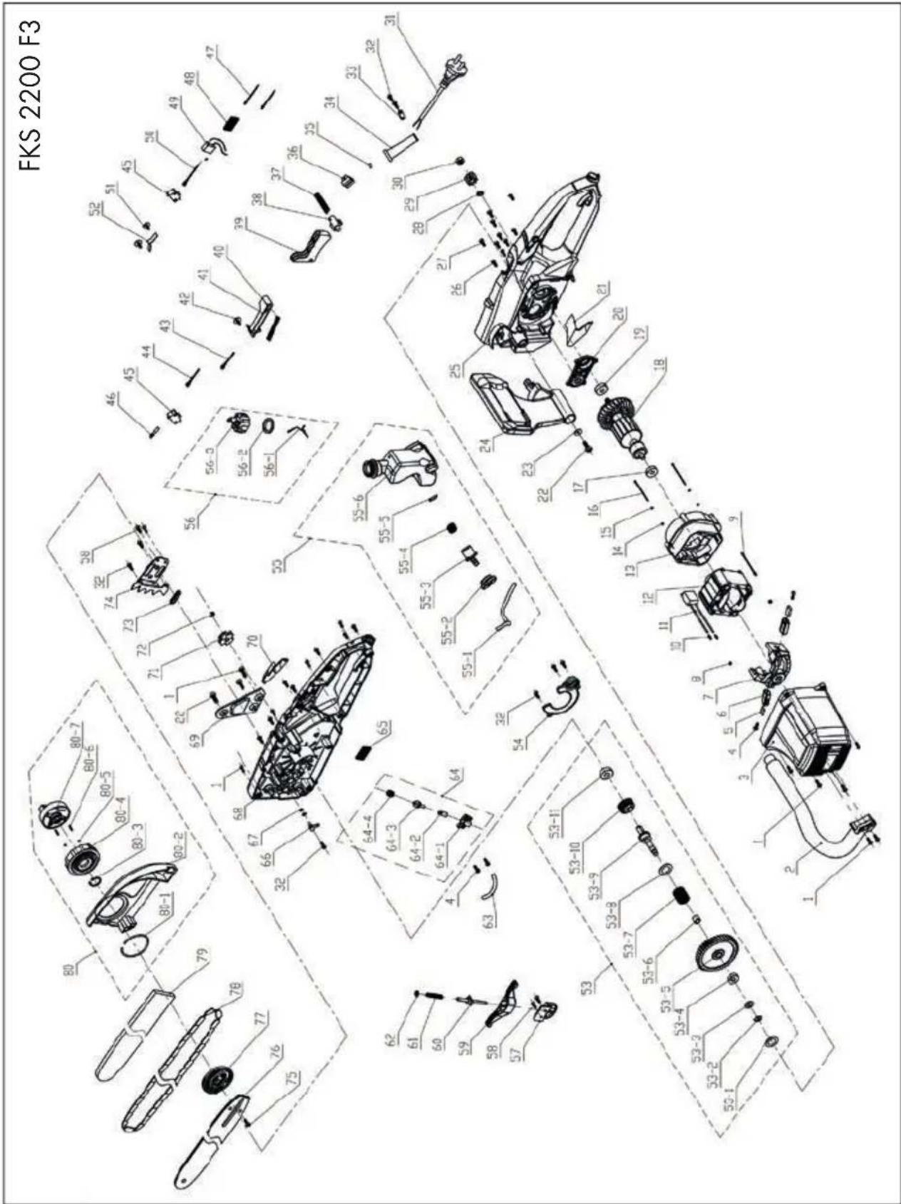FLORABEST FKS 2200 F3 - Rozvinuté náčrtky • Plano de explosión Vista em corte - 1