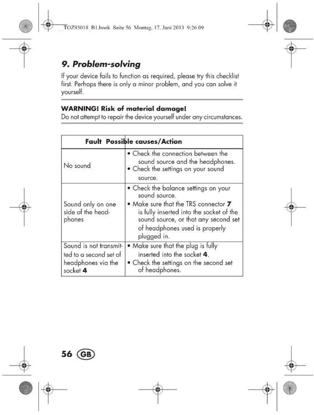 SILVERCREST SKH 60 B1 - WARNING! Risk of material damage - 4