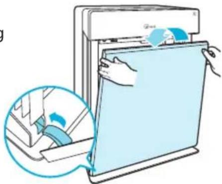 Diagram illustrating a device's internal processing with a magnified view showing blue fabric being inserted into a paper sheet.