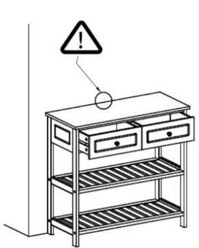 Diagram of a multi-level storage cabinet with warning symbol and warning arrow