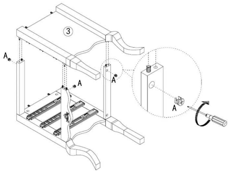 Technical diagram of a mechanical device with labeled components and an inset showing a close-up of a component with a rotating knob.