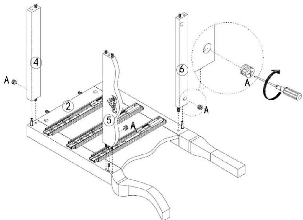 Technical diagram of a mechanical assembly with labeled components and a magnified inset showing component details.