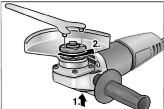 Flex LE 910 125 - Šlifavimo disko tvirtinimas arba pakeitimas - 1