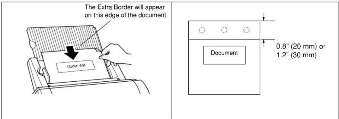 The Extra Border will appear on this edge of the document Document 0.8" (20 mm) or 1.2" (30 mm)