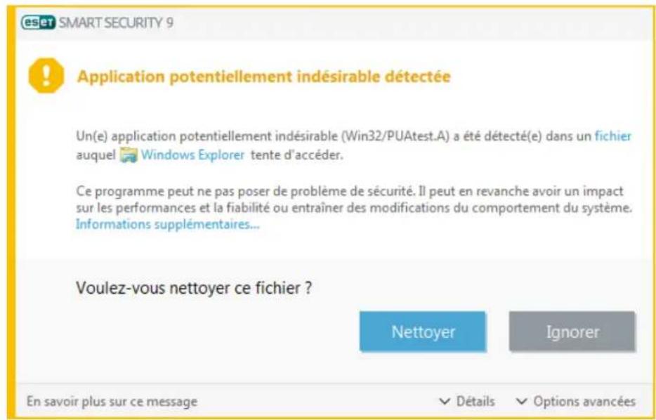 ESET Smart Security 9 - Avertissement - Menace potentielle détectée - 1