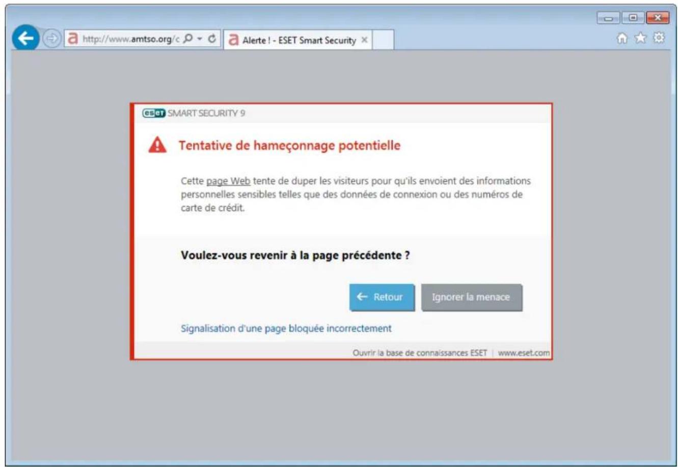 ESET Smart Security 9 - Accès à un site Web d'hameçonnage - 1