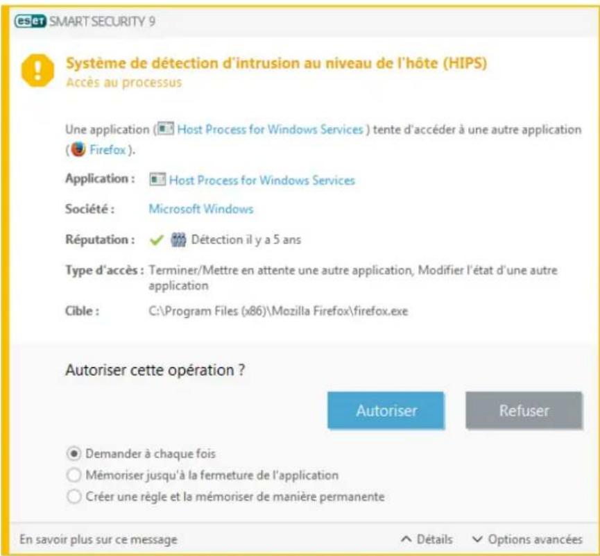 ESET Smart Security 9 - Fenêtre interactive HIPS - 1
