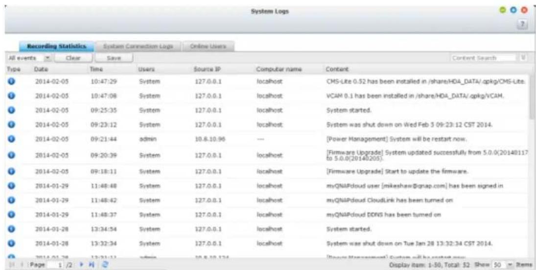 QNAP VS2108L - Journaux du système - 1