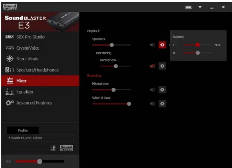 CREATIVE Sound Blaster E3 - Réglages du mixeur - 1