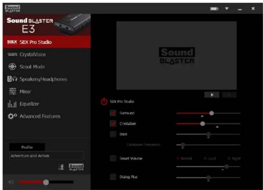 CREATIVE Sound Blaster E3 - Paramètres de SBX Pro Studio - 1