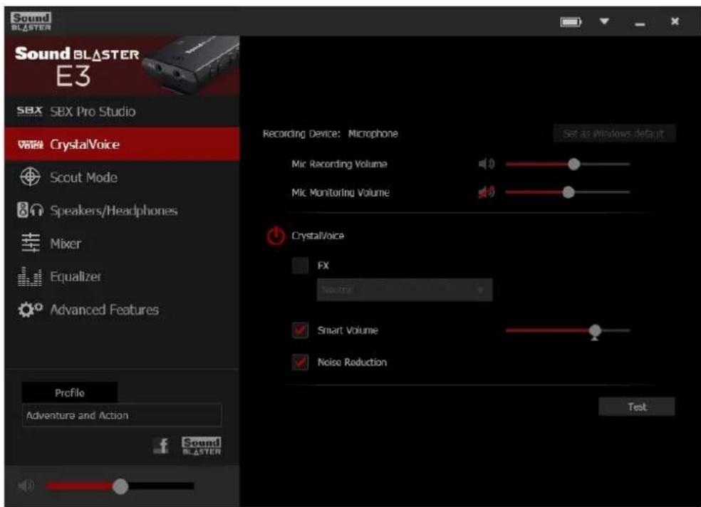 CREATIVE Sound Blaster E3 - Paramètres CrystalVoice - 1