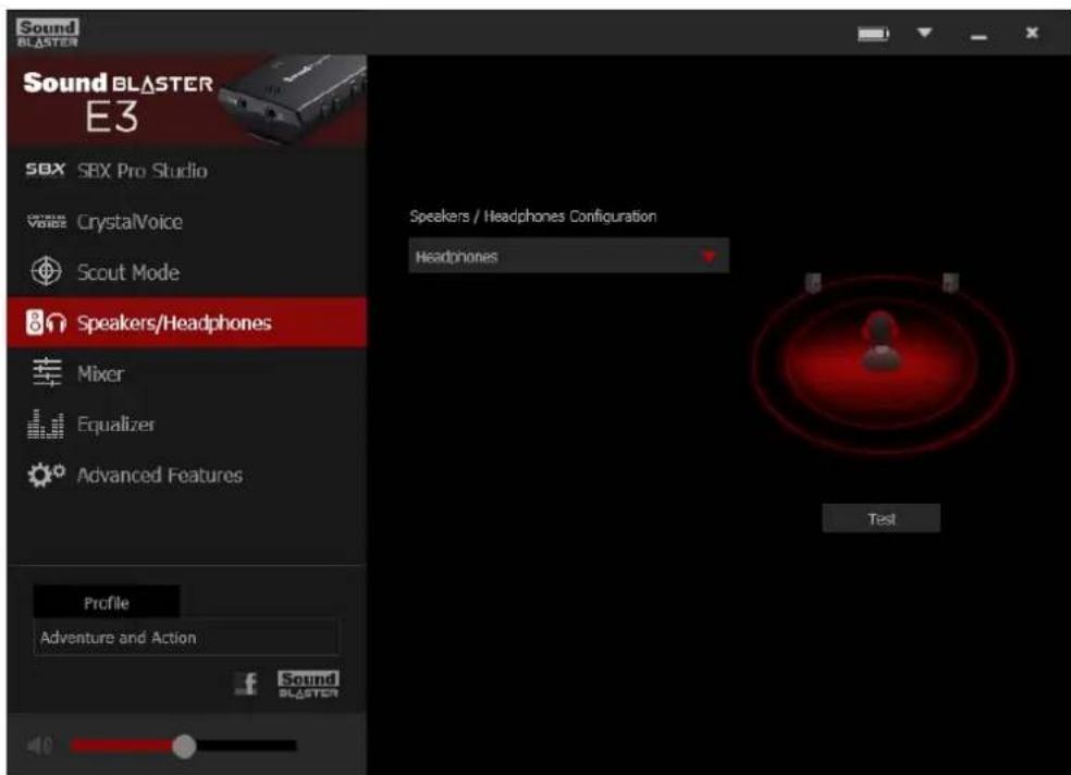 CREATIVE Sound Blaster E3 - Réglages des haut-parleurs/casques - 1