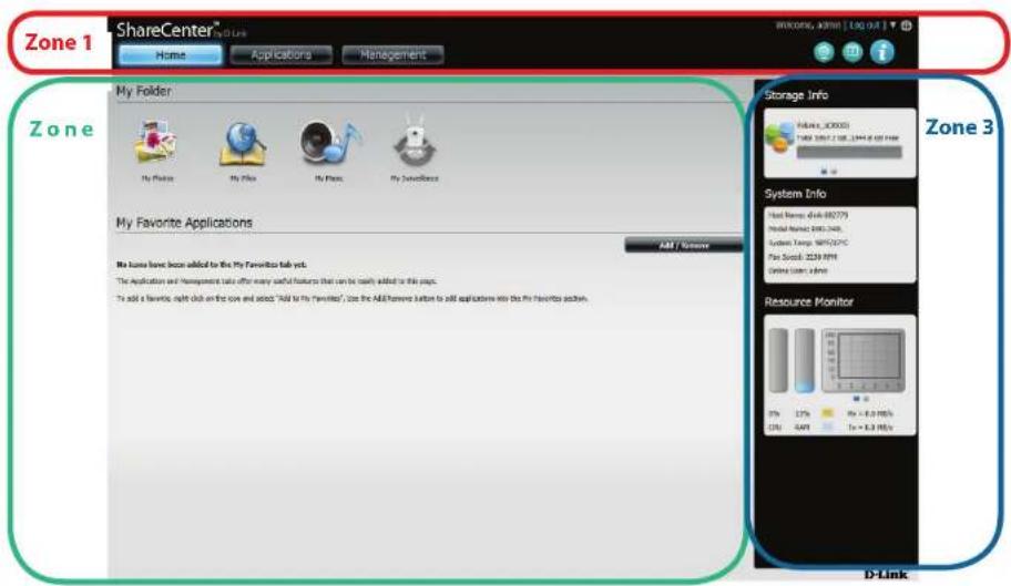 D-LINK DNS340L - Agencement général de l'interface Web - 1