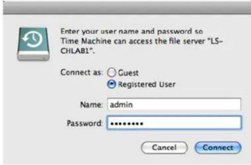 BUFFALO LinkStation 420 NVR - Saisissez un nom d'utilisateur et un mot de passer disposant de droits d'accès au dossier partagé sur la LinkStation, puis cliquez sur [Connect (Se connecter)]. - 1