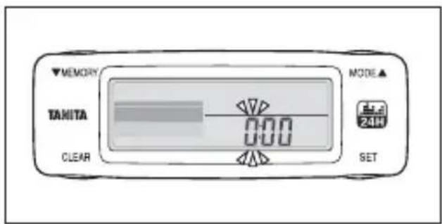 ▼MEMORY TANITA 0:00 CLEAR MODE▲ 24H SET