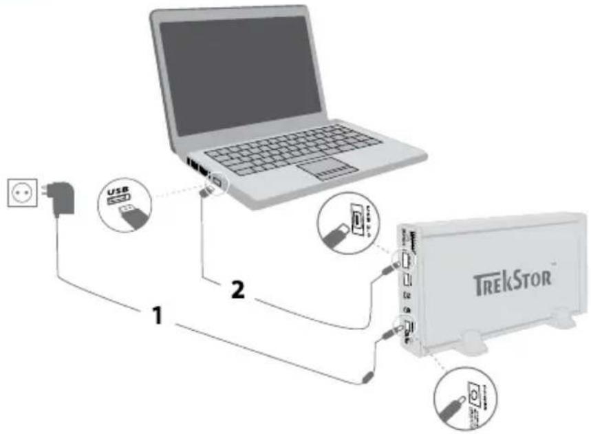 TrekStor Maxi t.uc - 2) TrekStor MovieStation' bir bilgisayara bağlama - 1