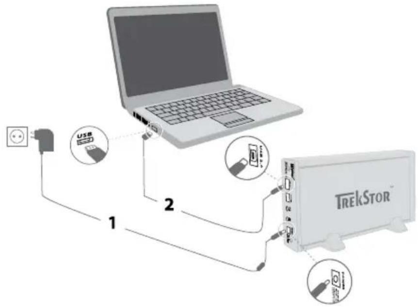 TrekStor Maxi t.uc - 2) Collegamento della TrekStor MovieStation al computer - 1