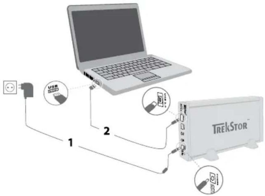 TrekStor Maxi t.uc - 2) Anslutning av TrekStor MovieStation till datorn - 1