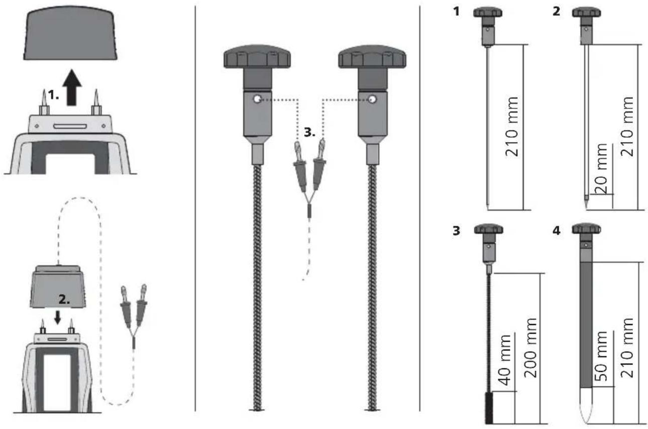 Laserliner MultiWetMaster - Collegamento degli elettrodi di profondità con cavo di collegamento (cod. art. 082.026A) - 1