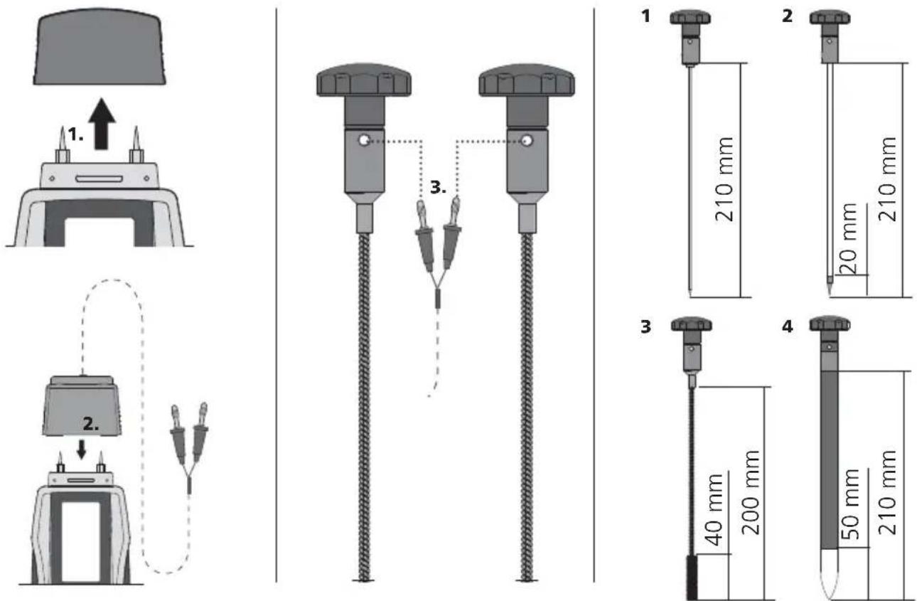 Laserliner MultiWetMaster - Tiefen-Elektroden (Art.-Nr. 082.023) mit Verbindungskabel (Art.-Nr. 082.022) anschließen - 1