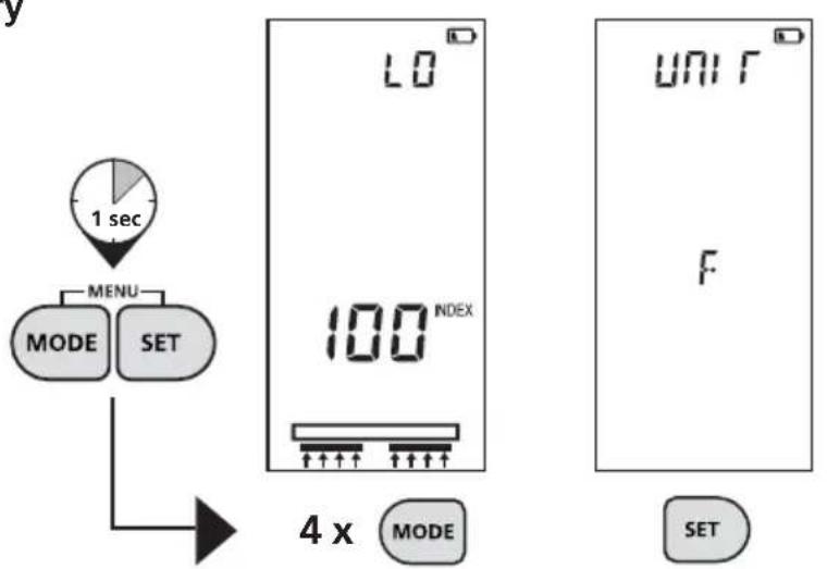 Laserliner MultiWetMaster - Ustawianie jednostki temperatury - 1