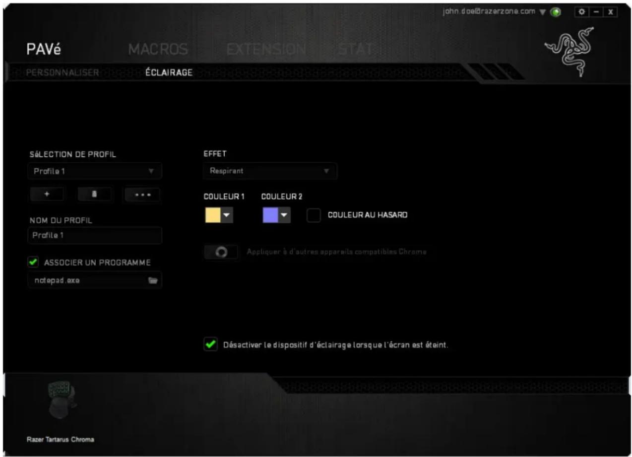 RAZER TARTARUS CHROMA - Onglet Éclairage - 1
