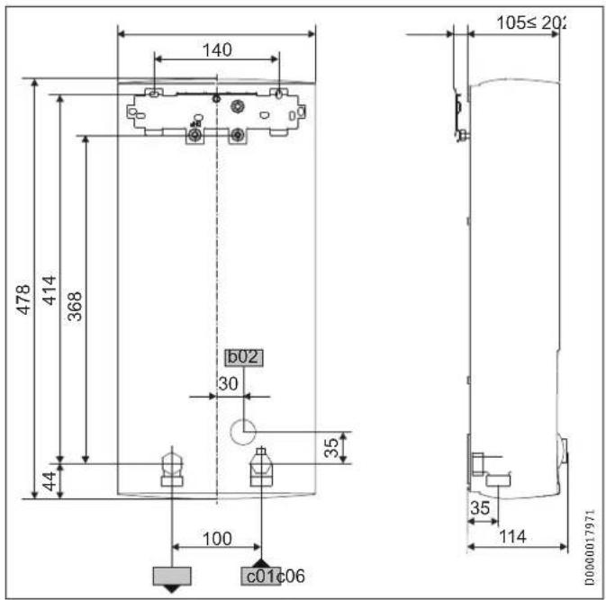 STIEBEL ELTRON DHE 21 SLi - Cotes et raccordements - 1