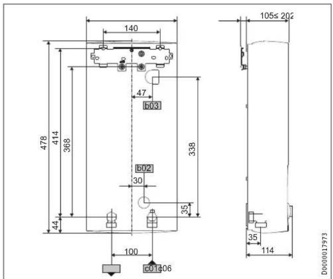 STIEBEL ELTRON DHBE 13 SLi electronic - Afmetingen en aansluitingen - 1