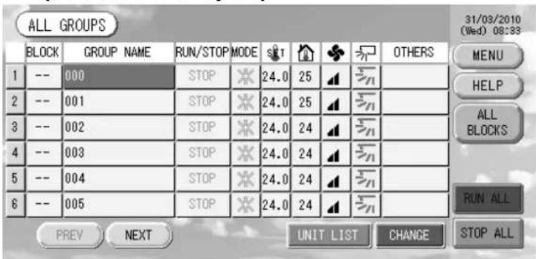 MITSUBISHI SCSL3NAAE - - Ecran ALL GROUPS (Todos os Grupos) - 1