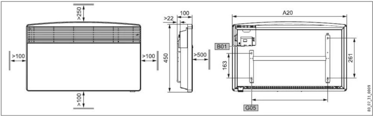 STIEBEL ELTRON CNS 100 F - Dimensions variante suspendue au mur - 1