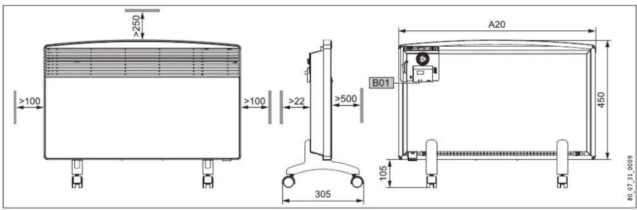 STIEBEL ELTRON CNS 100 F - Dimensiones de variante de pie movable - 1
