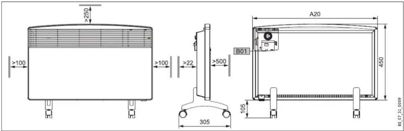 STIEBEL ELTRON CNS 125 F - Afmetingen van de mobiele, staande variant - 1