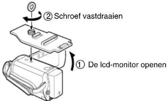 JVC WRMG100 - ③ Bevestig de voetplaat aan de onderkant van de camera. - 1