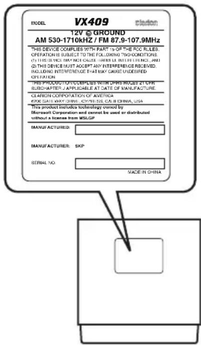 CLARION VX409 - INFORMACION PARA USUARIOS: LOS CABIOS O MODIFICACIONES A ESTE PRODUCTO NO APROBADOS POR LOS FABRICANTES DEJARAN SIN EFFECTO LA GARANTIA E INFRIGIRAN LA APROBACION DE LA FCC. - 1
